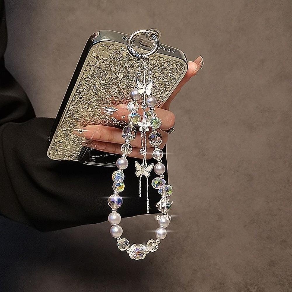 Anti-Lost Mobile Phone Lanyard Strap Butterfly Crystal Bag Pendant Fashion Car Keychain Ornament
