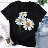 Plus Size Casual T-shirt Women's Plus Daisy Print Short Sleeve Round Neck Slight Stretch T-shirt