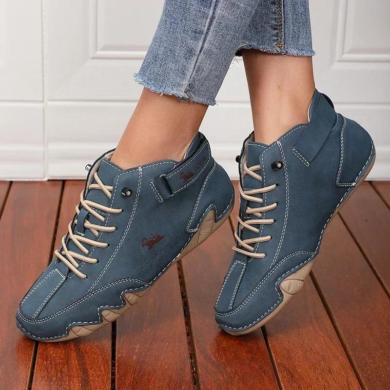 Женская дорожная обувь Модная уличная ретро Прочная Водонепроницаемая на мягкой подошве Шнуровка Обувь Высокого качества Противоскользящие Походные ботинки
