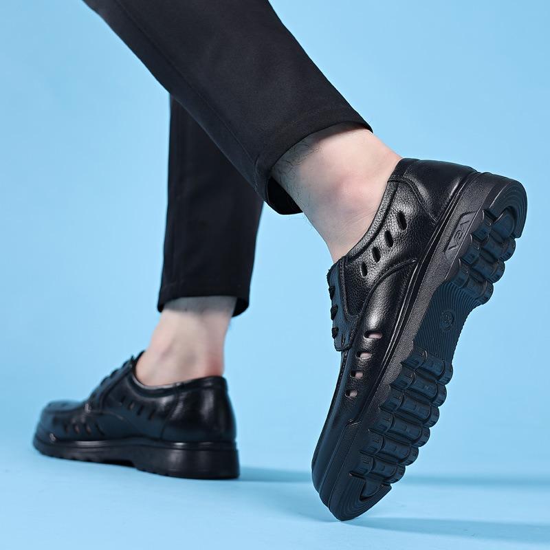 Мужская кожаная обувь с перфорацией, мужские модные повседневные дышащие кожаные сандалии, модельная кожаная обувь, сумка, с круглым носком, мужская обувь