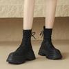 Ботинки женские осенне-зимние туфли на шнуровке вязаные лоскутные носки Botines с круглым носком на толстой подошве короткие черные ботинки на каблуке Botas Mujer