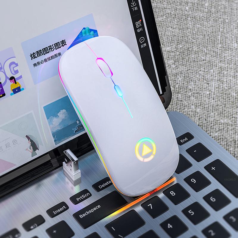 VAORLO 2.4G RGB Wireless Mouse Computer Mouse Silent Ergonomic Rechargeable Mice with LED Optical Backlit USB Mice for PC Laptop