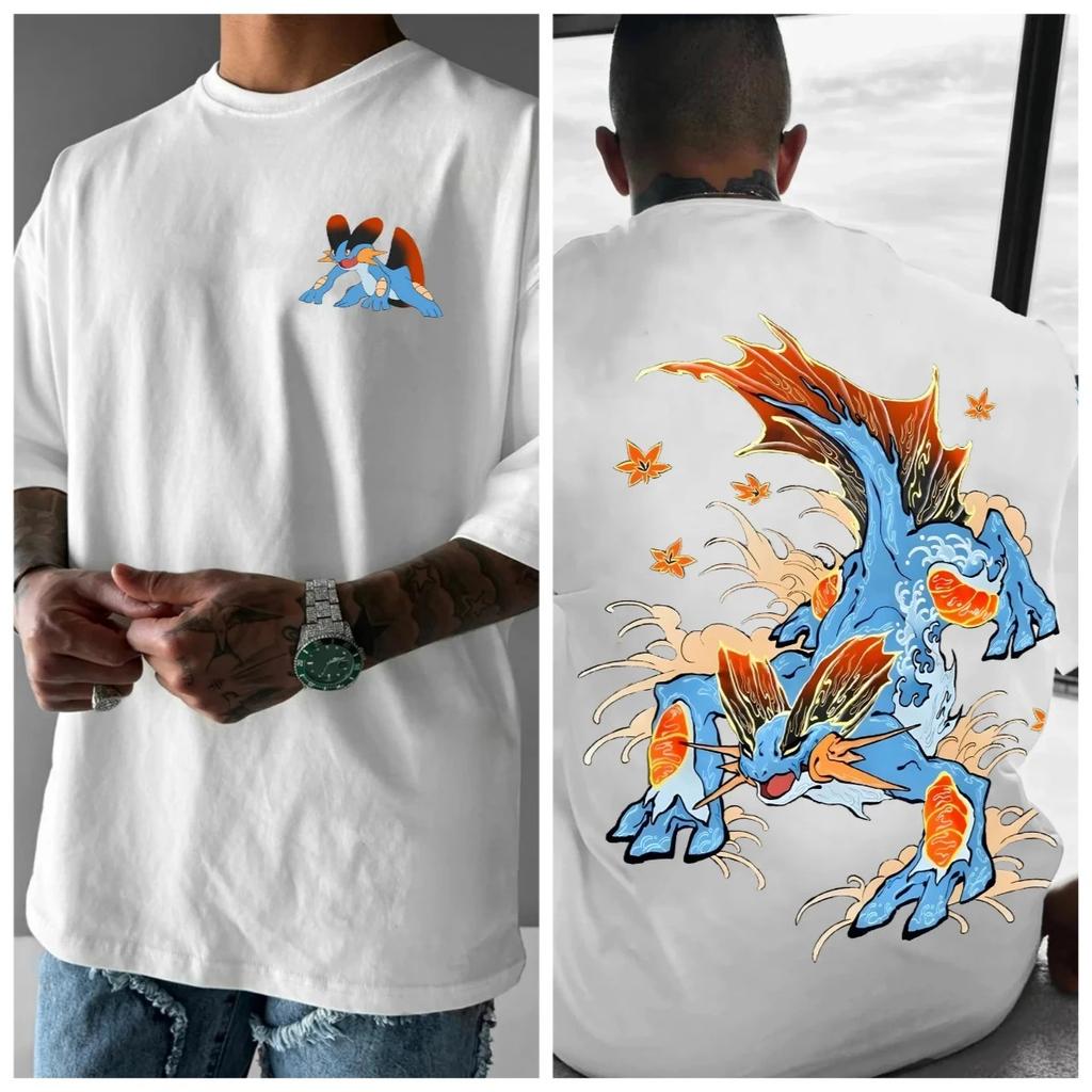 Pokémon Animation Derivatives Pattern Printing T-shirt Men's Women's 2025 Summer Oversize Loose Cotton Street Trend Brand Top