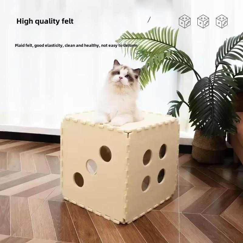 Splicing Felt Cat Nest Dice-shape Cat House Detachable Cat Mat Felt Tunnel Toy Interactive Pet Toy Cube Tent Pets Supplies gifts