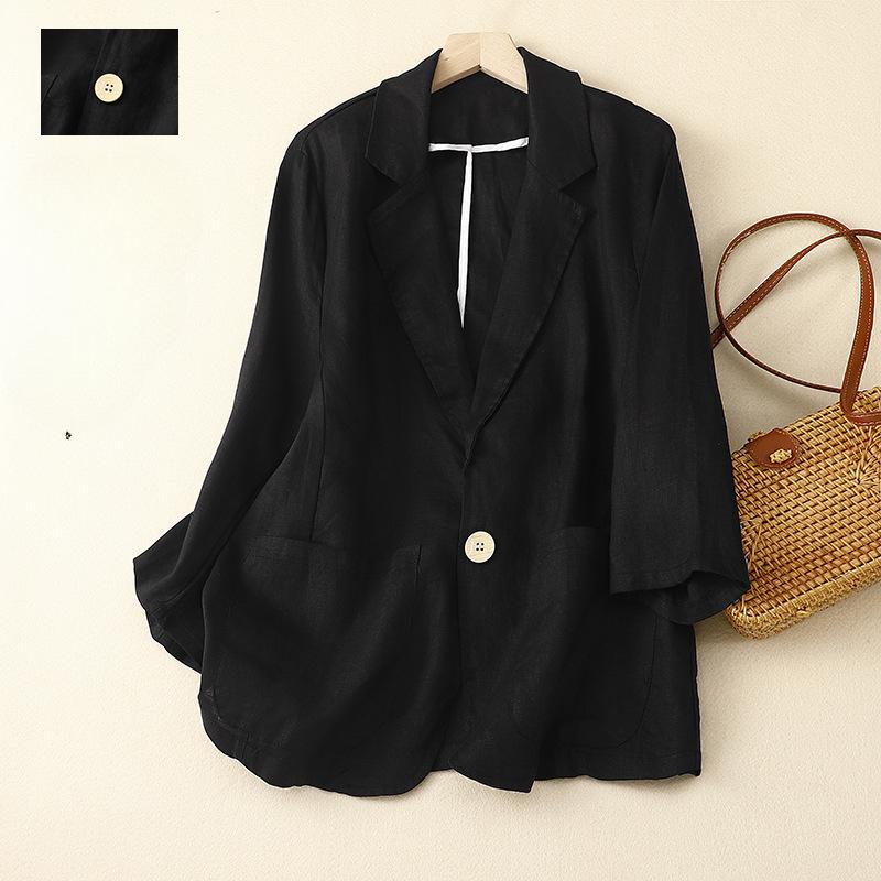 Cotton and Linen Casual Three-quarter Sleeve Short Jacket Women's Solid Color Small Suit Jacket Autumn Small Jacket