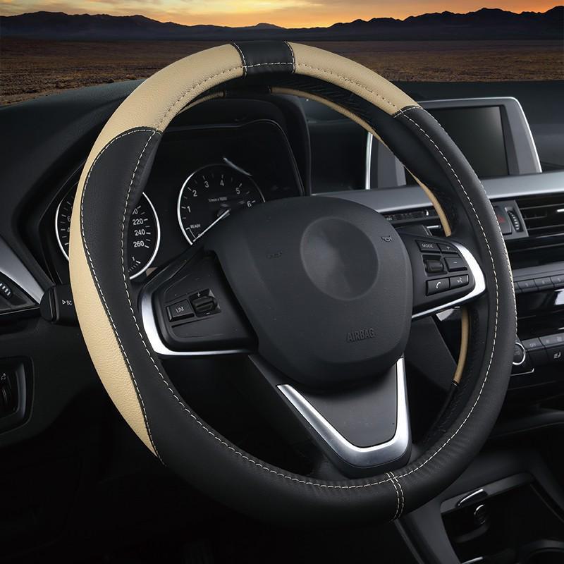 Чехол на руль из высококачественной кожи с двойной строчкой — трансграничный аксессуар для салона автомобиля на все времена года