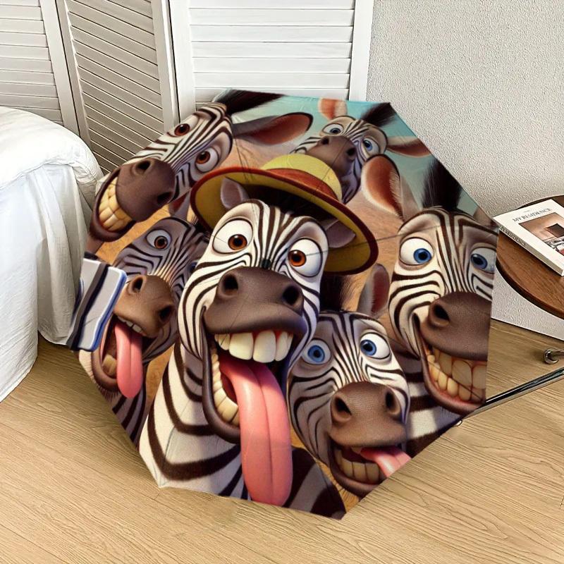 1pc Selfie with Zebras Umbrella with Plastic Handle,Suitable for All Seasons Home Travel Outdoor UmbrellaDD1382