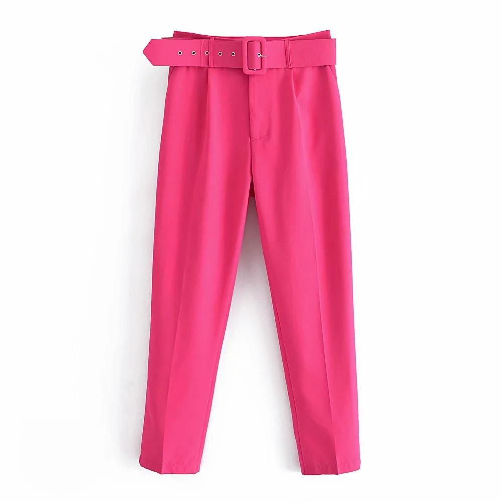 Pants Suit Women High Waist Sashes Pockets Middle Aged Long Pant