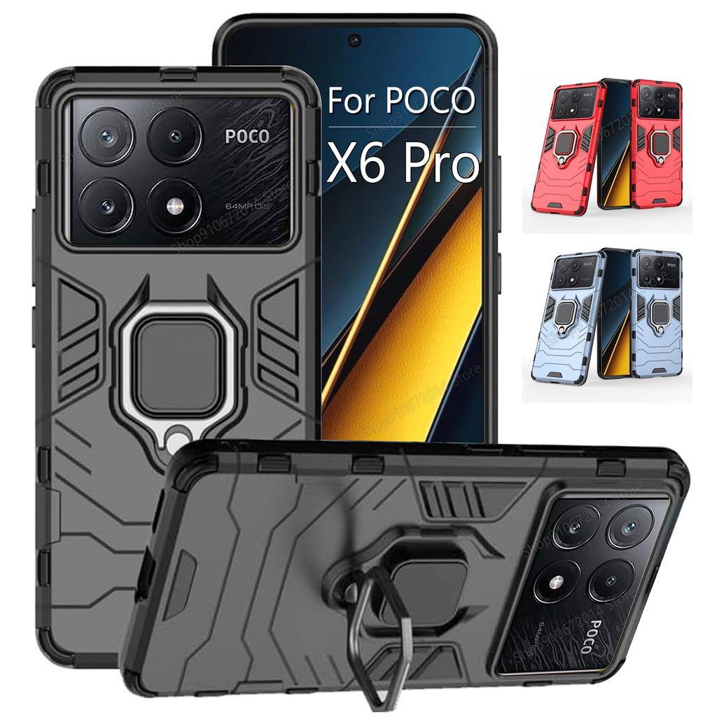 Ring Holder Car Magnetic Cover For POCO X6 F6 Pro Case For POCO M6 F5 X5 X4 X3 NFC M3 Pro F3 F4 GT C40 C65 M5S Shockproof Bumper