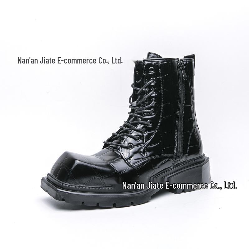 Мужские кожаные ботильоны большого размера с квадратным носком - Британский стиль, формальная и повседневная обувь с высоким верхом