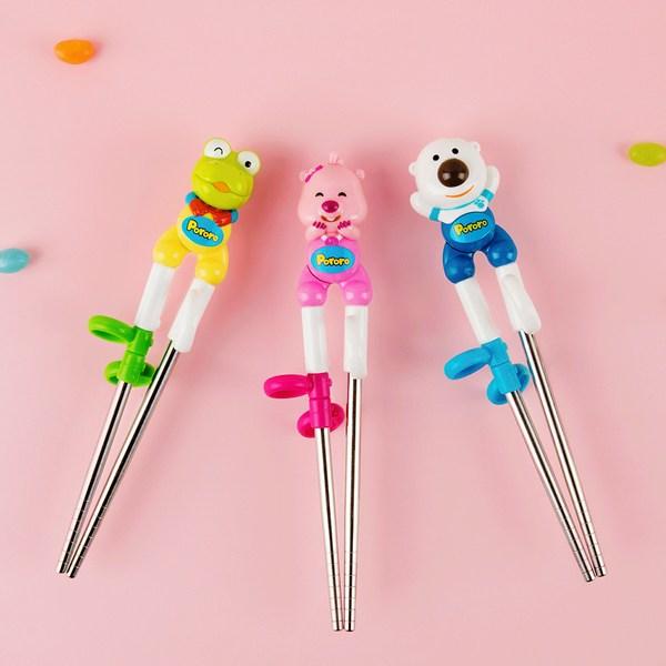 Edison Children's Three-dimensional Stainless Steel Correction Chopsticks Set of 2, Patty, Pobi, 1 Set, Korean Popular Tableware