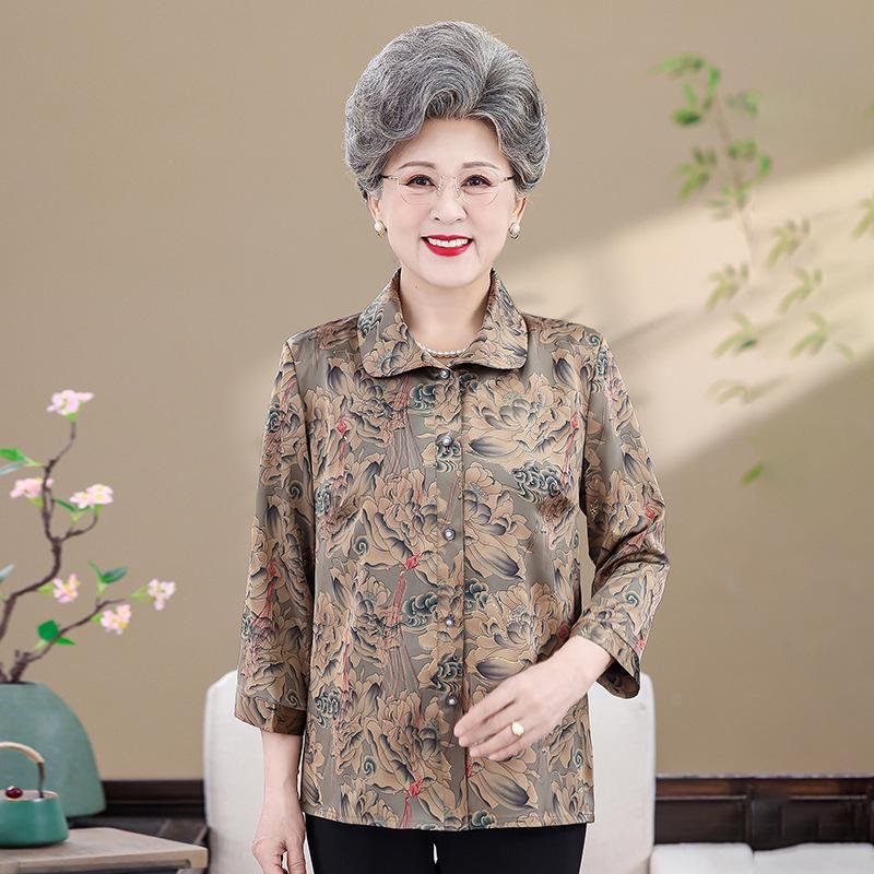 2026 Spring/Summer Plus Size Printed Shirt for Middle-Aged & Elderly Women - Loose & Slimming Mother's Top