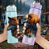 1PC Half Face Fox Wild Animal Print 750ml Color Plastic Sports Water Bottle Leakproof Flip Straw Lid Suitable for Sports Office Home Use