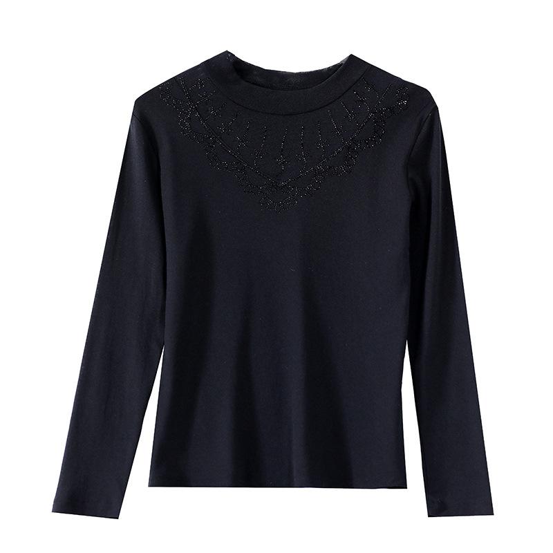 Mesh Base Shirt for Women's Winter Clothes, New Slim Fit and Elastic Long-sleeved Inner Wear, Diamond-shaped T-shirt Top