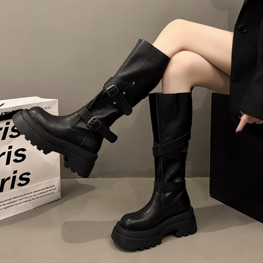 Осень-зима 2025 новая обувь в стиле ретро Майяр, женские универсальные ботинки на толстой подошве, ботинки с высоким голенищем и круглым носком