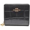 Coach Crocodile Print Leather Snap C6092 Bifold Mini Outlet Women's Wallet, Black, IMBLK, Wallet,