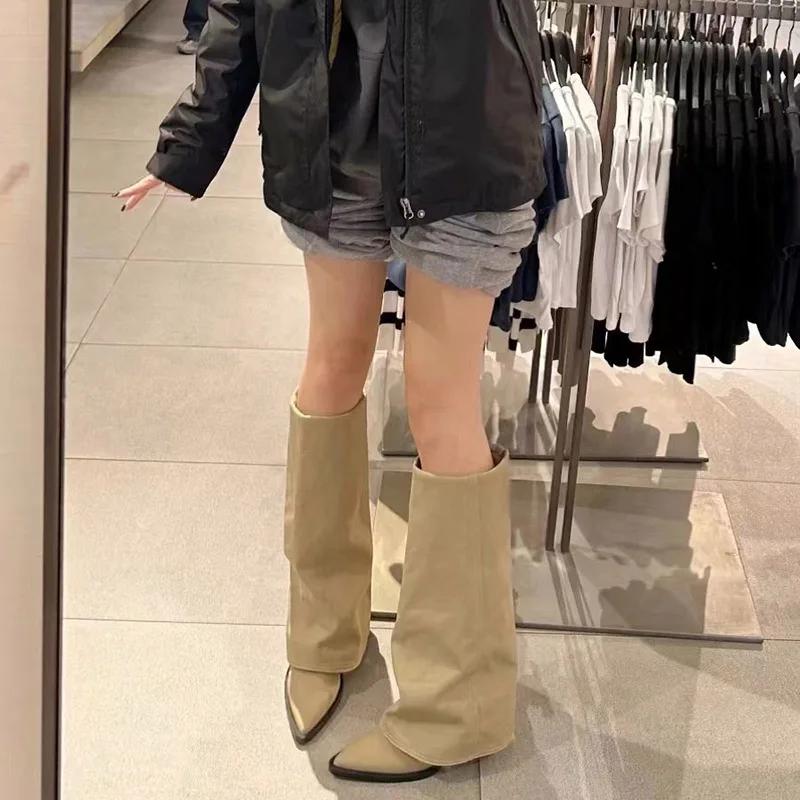 Women Chunky High Boots Pointed Toe Shoes Sexy Lady Dress Gladiator Autumn New 2024 Trend Retro Fad Woman Boots Goth Botas Mujer