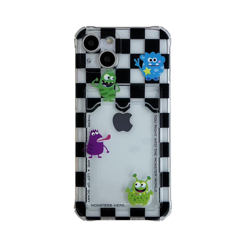 Прозрачный чехол для мобильного телефона iPhone 11, совместимый с моделями XR, XS Max и 13, с дизайном Lattice Monster для слота для карт 14pro.