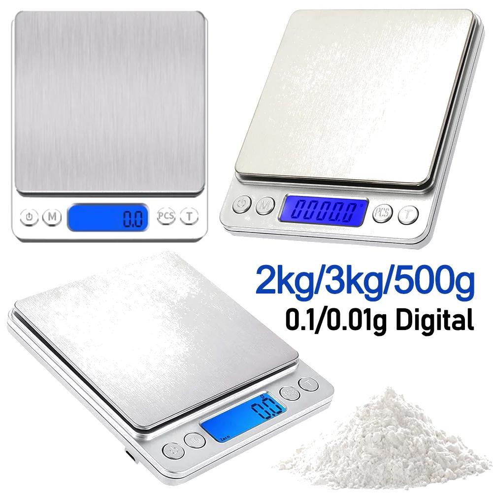 2kg/3kg/500g Gram Scale 0.1/0.01g Precision Food Meat Scale Accurate Weighting High Accuracy Gram Scale LCD Display for Home Use