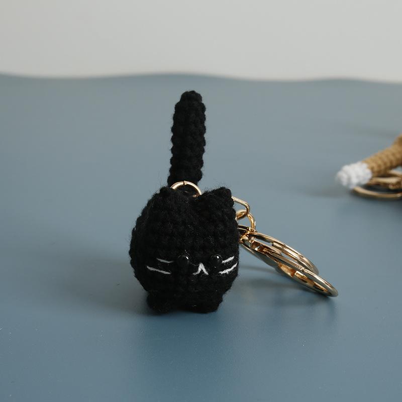 Handmaking Crochet Kitten Keyrings Cute Smiling Cat Doll Crochet Keychain Cartoon Kitten Series Knitting Doll Keychain Custom