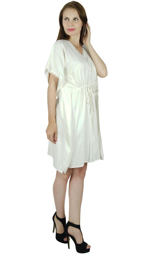 Bimba Женский короткий белый кафтан из вискозы, слегка прозрачный кафтан