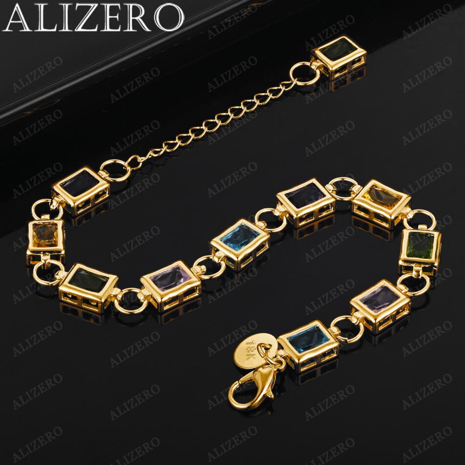 ALIZERO 18K Gold Multicolor Crystal Zircon Bracelets For Woman Wedding Party Gifts Fine Jewelry Wholesale Fashion Bracelet