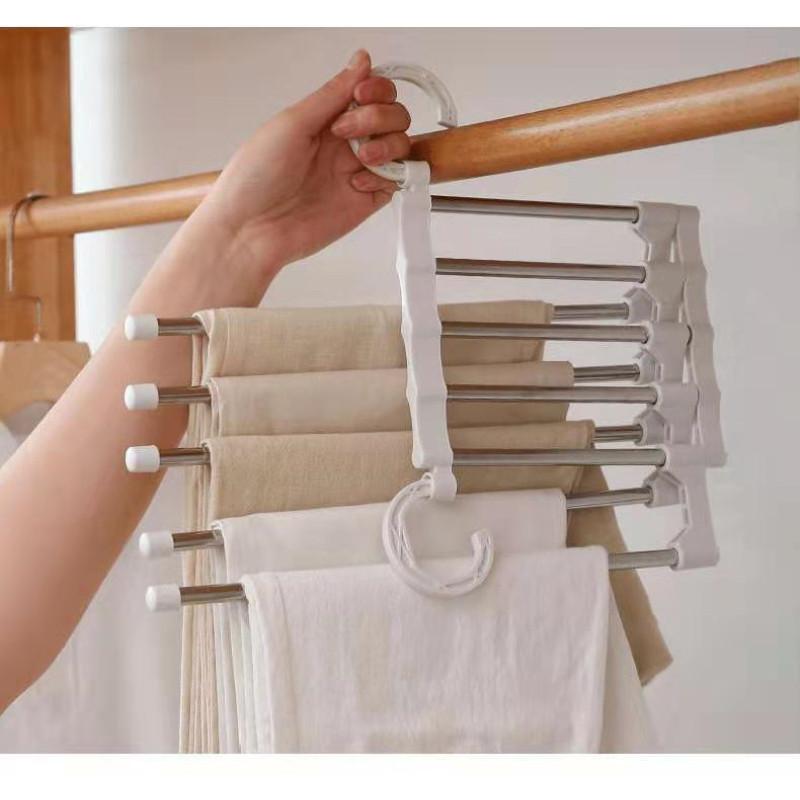 5 In 1 Magic Trouser Rack Hangers Stainless Steel Folding Pant Rack Tie Hanger Shelves Bedroom Closet Organizer Wardrobe Storage
