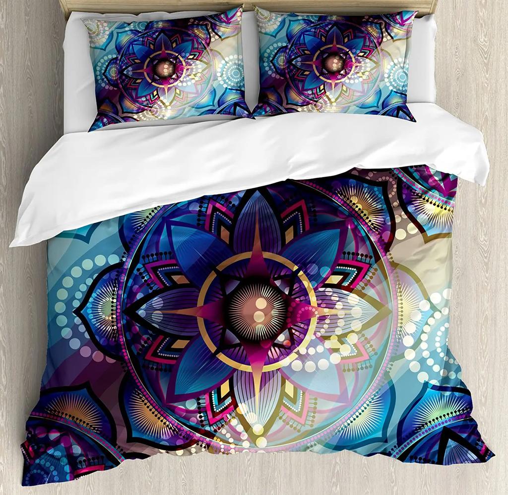 Постельный комплект Lotus для спальни, дома, сакральная геометрия, янтра, мандала с фигурой треугольника, пододеяльник, покрывало и наволочка