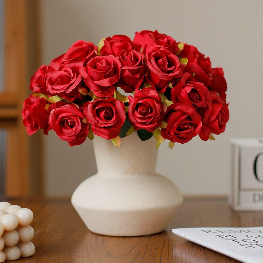 Plastic Simulation Rose Flower 12 Head Fake Flowers Artificial Rose Bouquet Outdoor Garden Decor