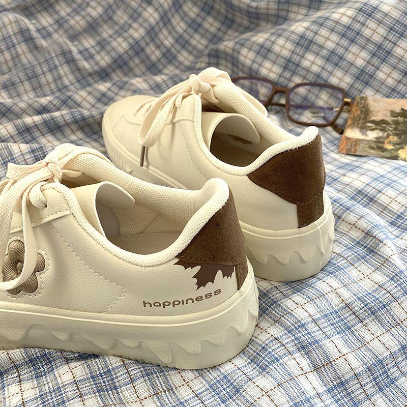 Студенческие женские маленькие белые туфли цвета мороженого, нишевые повседневные кожаные туфли с оригинальным дизайном, дышащие водонепроницаемые кроссовки