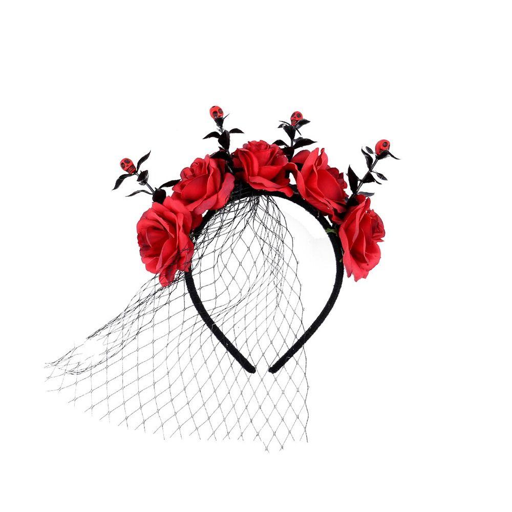Lace Veil Rose Hair Hoop Gothic Halloween Flower Crown Halloween Decor Gifts