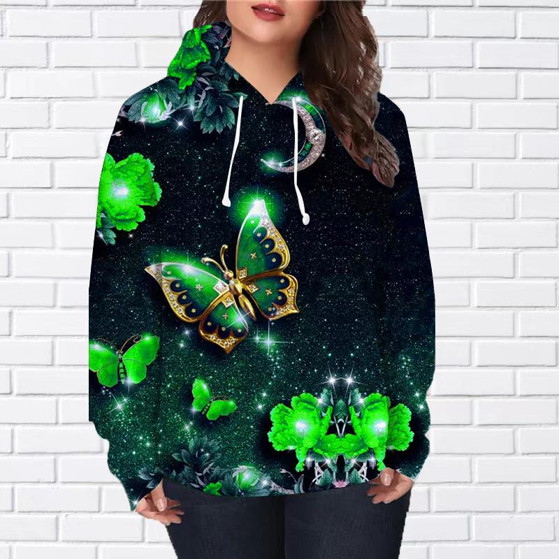 Женская мода розовая бабочка принт свободные толстовки топы блузка свитшот повседневный длинный рукав пуловер топы