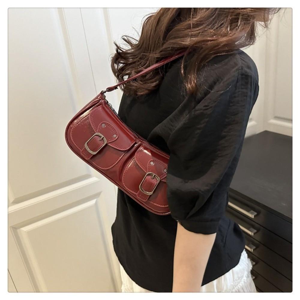 Vintage Pu Leather Shoulder Bag Y2k Zipper Handbag Chic Women's Armpit Bag Hobo Bag