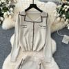 Simple Luxury Premium Solid Color Set Autumn/Winter Knitted Set Women's Polo Loose Shirt Coat+High Waist Skirt Two Piece Sets