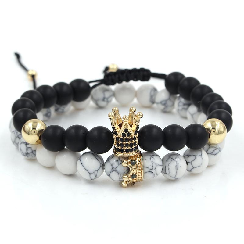 Creative personality black matte woven high crown white pine wear small crown two-piece set bracelet bracelet accessories men
