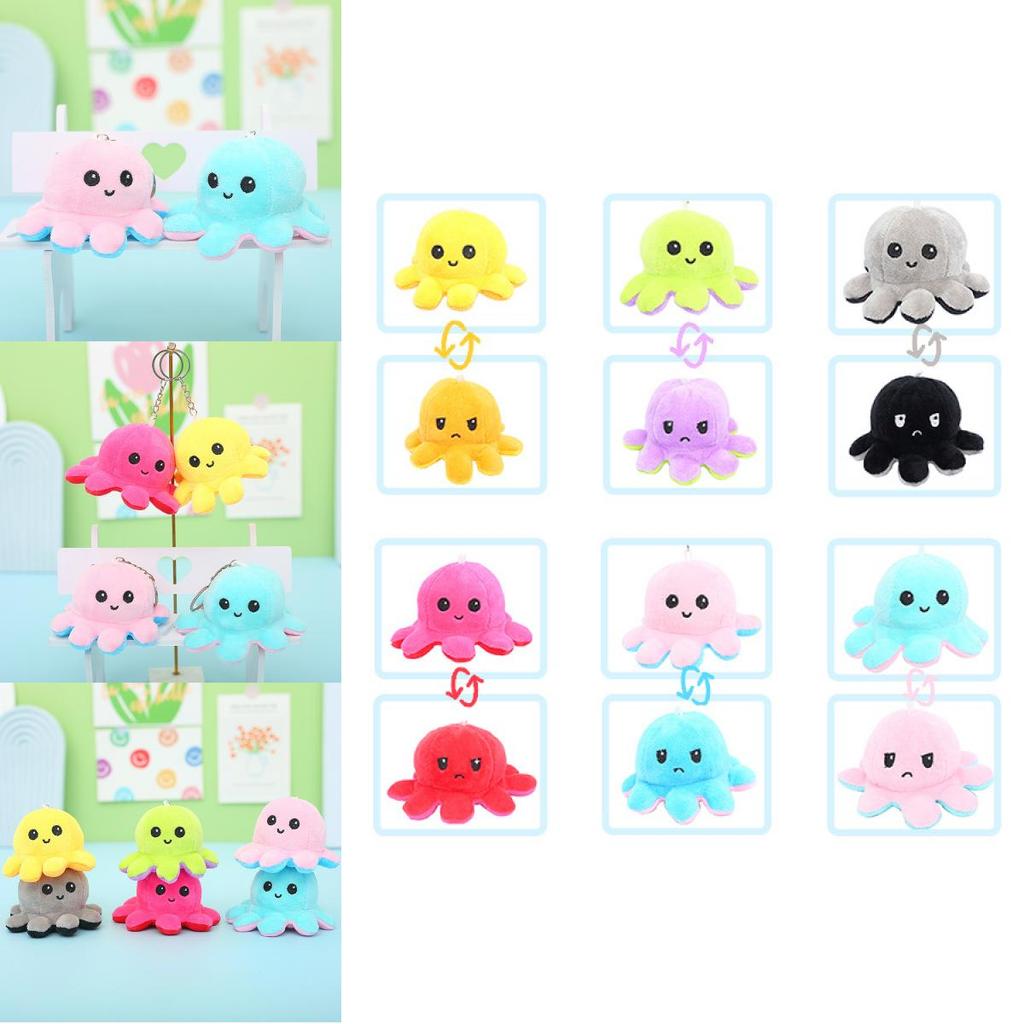 Милый Плюшевый Двусторонний Брелок-Осьминог Очаровательный Животный Брелок для Сумки Меняющий Настроение