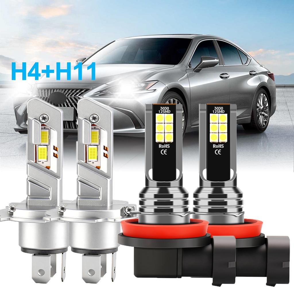 4 шт. Универсальные светодиодные фары H4 Hi/Lo Beam Canbus с чипом CSP 3570, яркие автомобильные лампы H11, комплекты для противотуманных фар