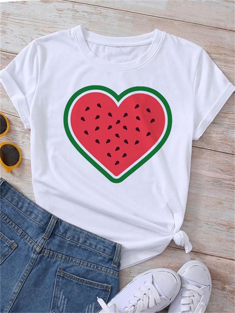 Maycaur Новая летняя забавная женская футболка с принтом арбуза и фруктов Harajuku Белые футболки с рисунком повседневные женские топы женская одежда