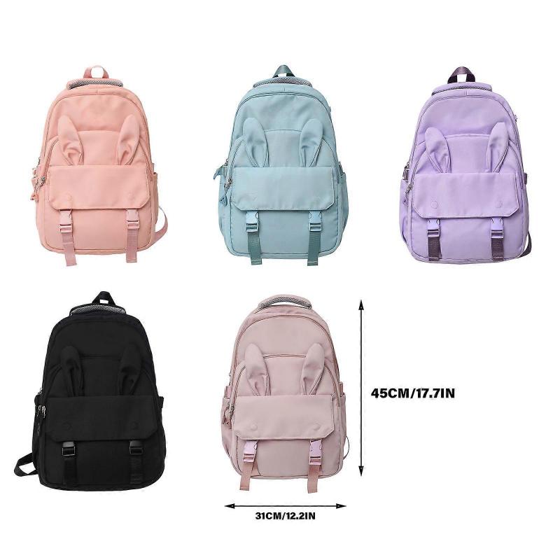 Cartoon Ear Rucksack Student Campus School Bag with Multiple Pockets Large Capacity Laptop Backpack for Women Teenagers Purple