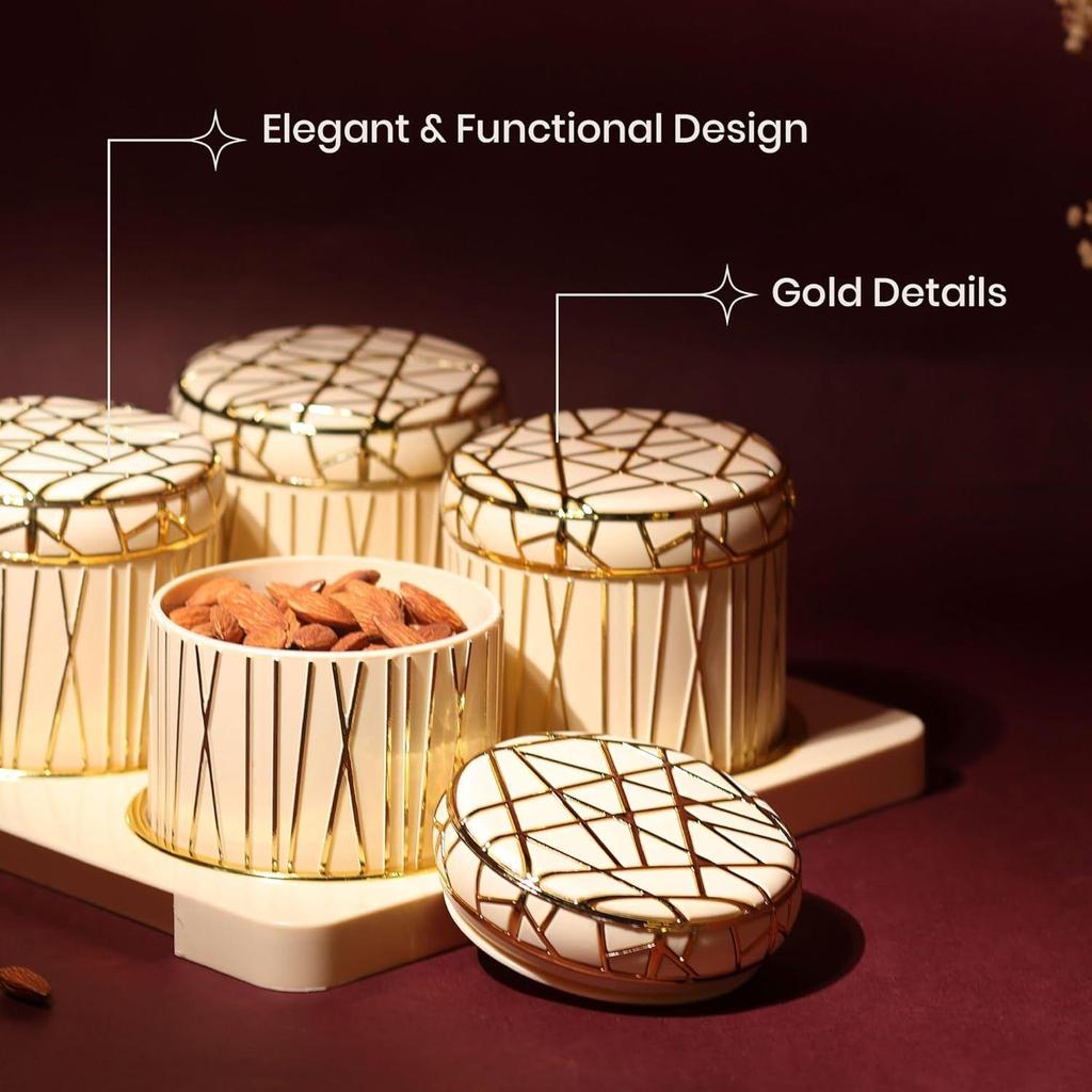Герметичный набор подносов-контейнеров для сухофруктов - 4 штуки (450мл), Элегантный лаймовый, классический белый и вневременной цвет слоновой кости (Время Меньше Слоновой Кости)