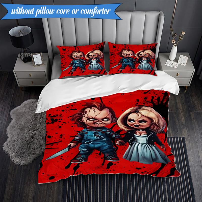 Chucky's Halloween Horror 3pcs K-pop music group Bedding set,Ideal for Bedroom, Dormitory,Including Duvet Cover And 2pcs Pillowcases,Fan gifts