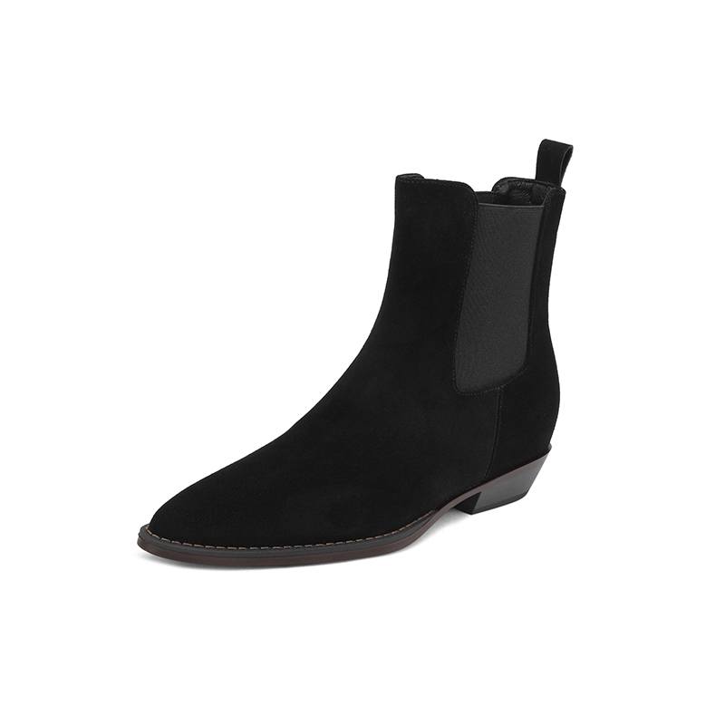 Krazing Pot Зимние ботинки челси из коровьей замши с круглым носком на толстом низком каблуке, увеличивающие рост, женские ботильоны, большой размер 41