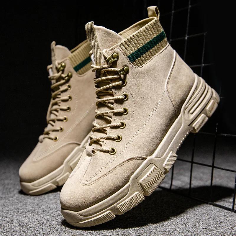 Осенняя мода мужские рабочие ботинки кожаные водонепроницаемые ботинки на шнуровке мужские ботильоны легкие туфли мужская повседневная нескользящая обувь