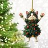 Acrylic Flat 2D Cute Kitten Pendant Dressed As a Christmas Tree Can Be Used for Bags,keychains, Rearview Mirrors Christmas Trees and Other Decorations