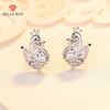 BELLA BOX S925 Sterling Silver Needle Stud Earrings, A Cute And Fresh Mini Diamond-encrusted Little Swan Animal Earrings