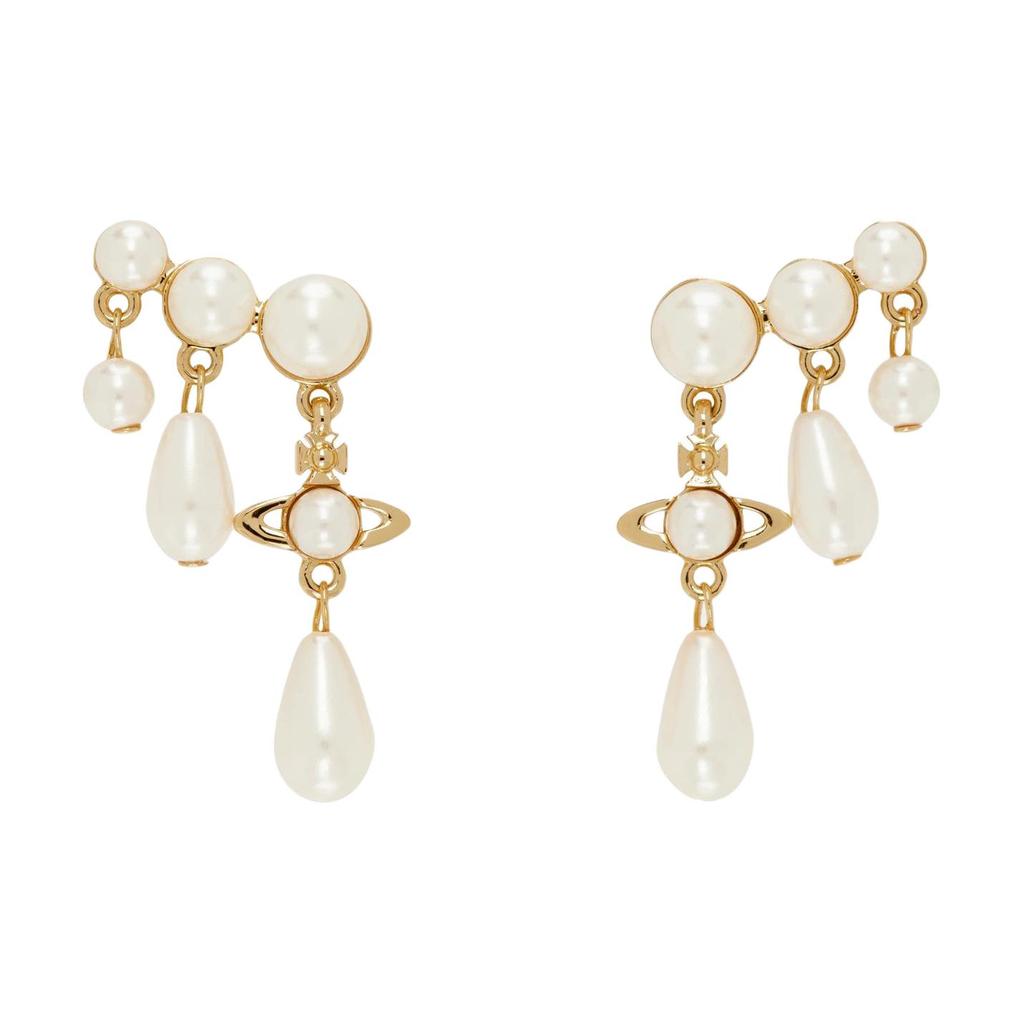 Vivienne Westwood Marybeth Water Drop Silhouette Metal Brass Glass Pearl Earrings Unisex Earrings White 6202015M02R107