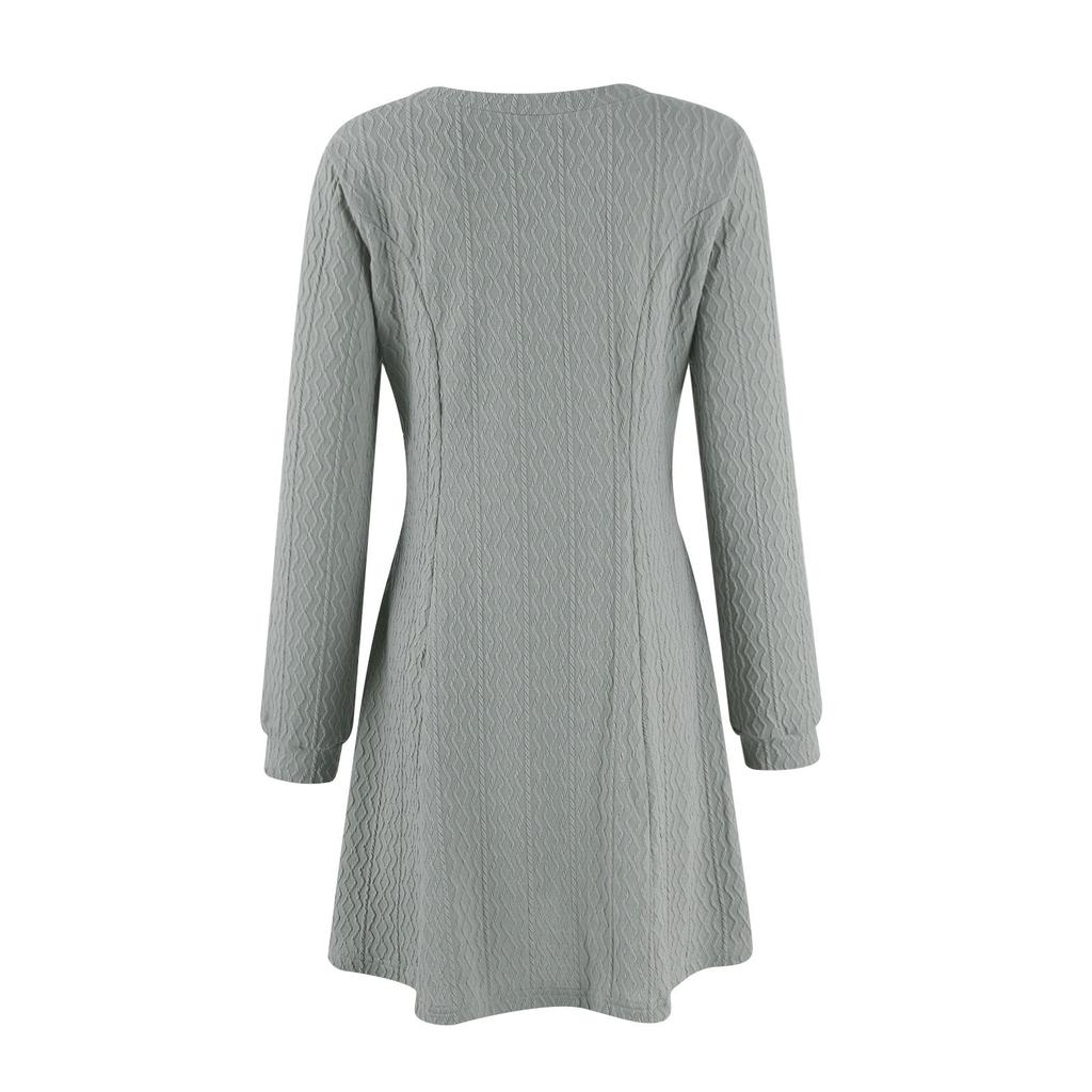 Women's Workwear Fashionable  Dress V-neck Knitted A-line Long Sleeved Dress