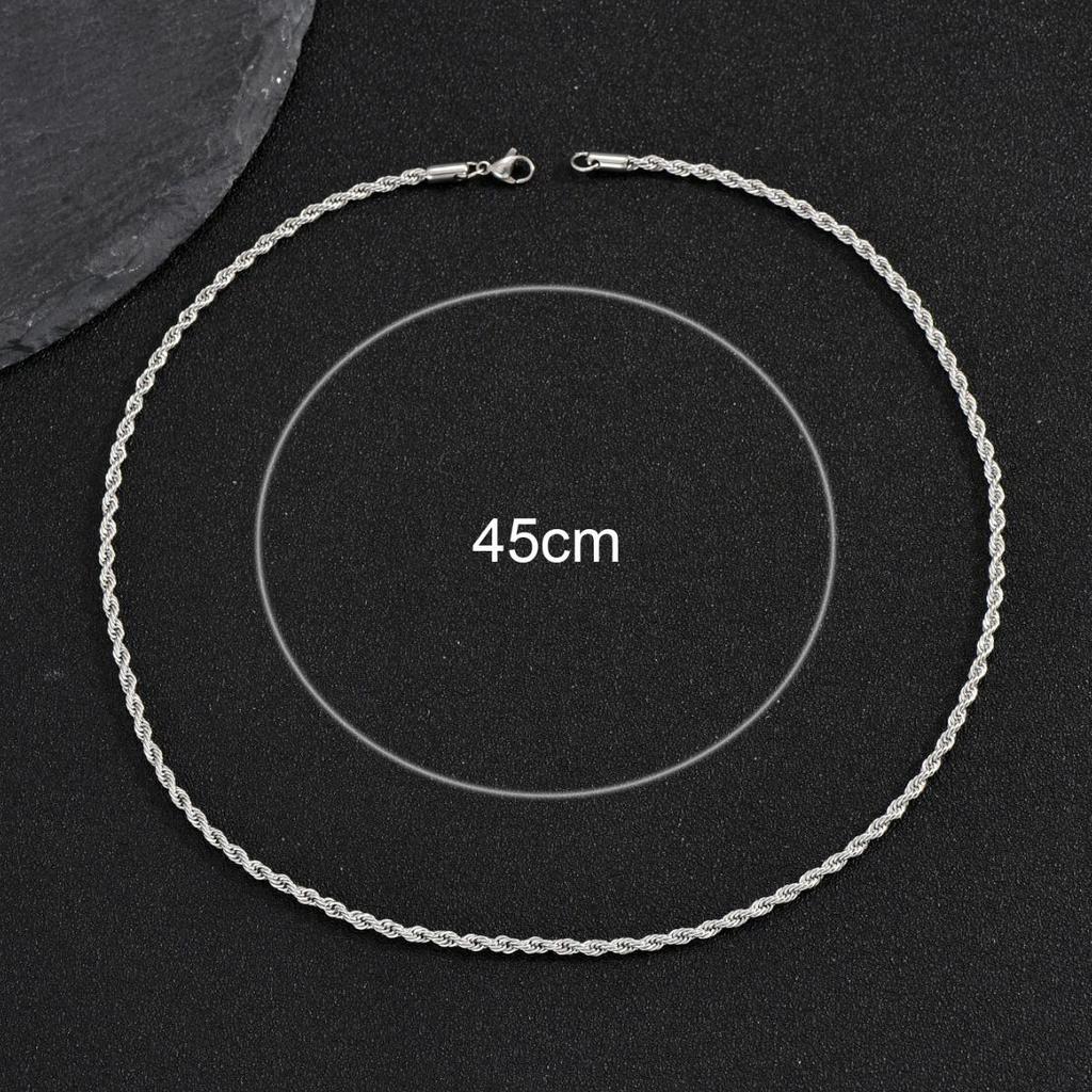 European & American Twist Rope Chain - Electroplated Stainless Steel, 3MM, Color-Preserving, Hip-Hop Style