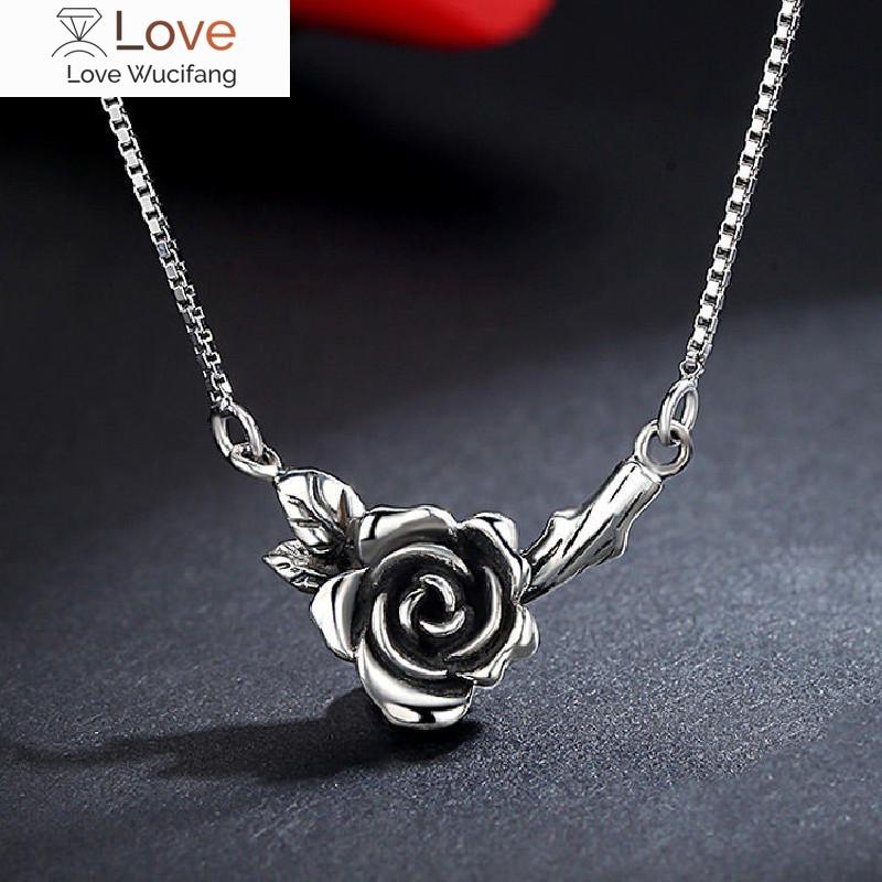 Foxanry 925 Stamp Necklace For Women Trendy Elegant Vintage Make Old Design Rose Flower Thai Silver Party Jewelry Gift
