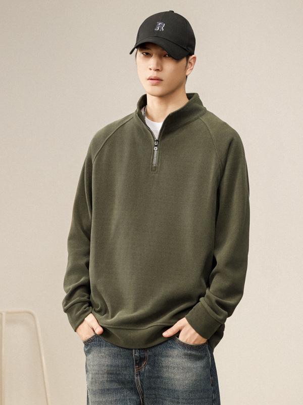 Men's Retro Half-Zip Hoodie: Trendy, Loose-Fit Stand Collar Pullover